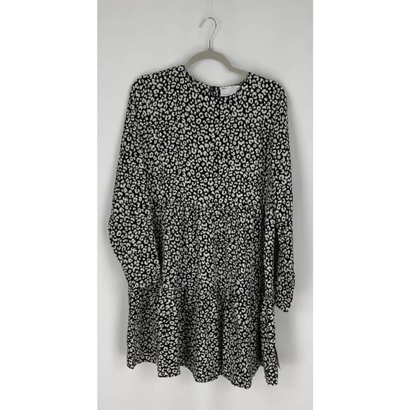 ASOS Maternity Mono Animal Print Long Sleeve Tiered Mini Dress Size 10 Black - Picture 4 of 9